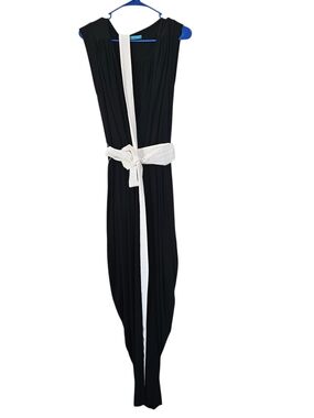 Alice + Olivia Black Harem Jumpsuit with White Waist Tie  Size M